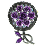 Flower Bouquet AB Finish Brooch-Pin With Crystal Accents Gray & Purple Colored #LQP530