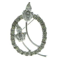 Flowers Circle Brooch-Pin  With Crystal Accents Silver-Tone Color #LQP534