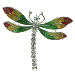 Dragonfly Brooch-Pin With Crystal Accents Silver-Tone & Multi Colored #LQP535
