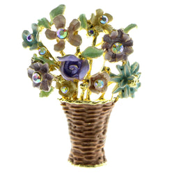 Flower Bouquet AB Finish Brooch-Pin With Crystal Accents Gold-Tone & Multi Colored #LQP536
