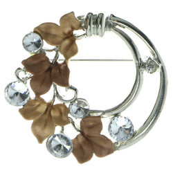 Wreath Brooch-Pin With Crystal Accents Silver-Tone & Brown Colored #LQP537