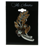 Flowers Brooch-Pin With Crystal Accents Silver-Tone & Brown Colored #LQP538