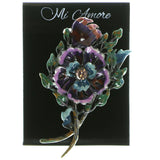Flower Brooch Pin With Crystal Accents Silver-Tone & Multi Colored #LQP53