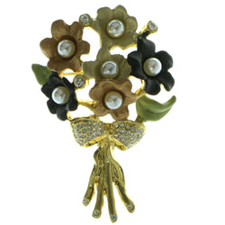 Flowers Brooch-Pin With Crystal Accents Gold-Tone & Multi Colored #LQP543