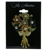 Flowers Brooch-Pin With Crystal Accents Gold-Tone & Multi Colored #LQP543