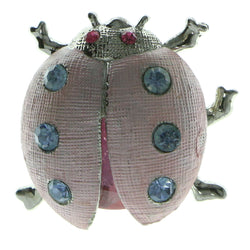 Ladybug Brooch-Pin With Crystal Accents Silver-Tone & Pink Colored #LQP547