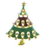 Christmas tree Brooch-Pin With Crystal Accents Gold-Tone & Green Colored #LQP548