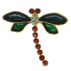 Dragonfly Brooch-Pin With Crystal Accents Gold-Tone & Multi Colored #LQP549