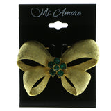Bow Brooch-Pin With Crystal Accents Gold-Tone & Green Colored #LQP553