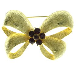 Bow Brooch-Pin With Crystal Accents Gold-Tone & Purple Colored #LQP555