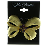 Bow Brooch-Pin With Crystal Accents Gold-Tone & Purple Colored #LQP555