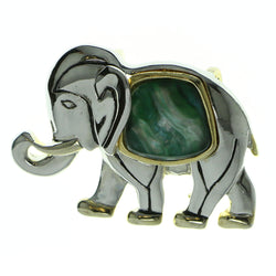 Elephants Brooch-Pin With Stone Accents Silver-Tone & Green Colored #LQP556