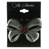 Bow Brooch-Pin With Crystal Accents Gray & Red Colored #LQP557
