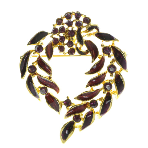 Wreath Brooch-Pin With Crystal Accents Gold-Tone & Purple Colored #LQP560