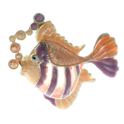 Fish Brooch-Pin Silver-Tone & Pink Colored #LQP562