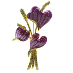 Calla Lily Flowers Brooch-Pin With Crystal Accents Gold-Tone & Pink Colored #LQP564