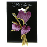 Calla Lily Flowers Brooch-Pin With Crystal Accents Gold-Tone & Pink Colored #LQP564