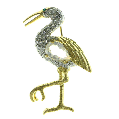 Crane Brooch-Pin With Crystal Accents  Gold-Tone Color #LQP565