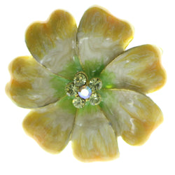 Flower Brooch-Pin With Crystal Accents Gold-Tone & Yellow Colored #LQP569