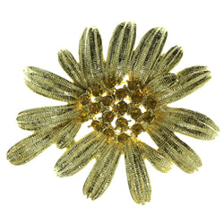 Flower Brooch Pin With Crystal Accents Gold-Tone & Orange Colored #LQP56
