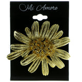 Flower Brooch Pin With Crystal Accents Gold-Tone & Orange Colored #LQP56