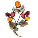 Flowers Brooch-Pin With Stone Accents Brown & Red Colored #LQP570