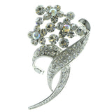 Flower Bouquet Brooch-Pin With Crystal Accents  Silver-Tone Color #LQP573