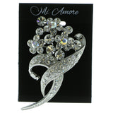 Flower Bouquet Brooch-Pin With Crystal Accents  Silver-Tone Color #LQP573