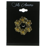 Flower Wreath Antiqued Brooch-Pin With Crystal Accents Gold-Tone & Yellow Colored #LQP575