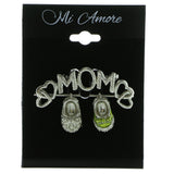 Mom Baby Shoes Brooch-Pin With Crystal Accents Silver-Tone & Green Colored #LQP586