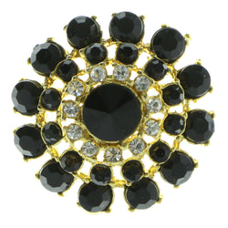 Gold-Tone & Black Colored Metal Brooch-Pin With Crystal Accents #LQP587
