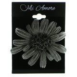 Flower Brooch-Pin With Crystal Accents Silver-Tone & Black Colored #LQP589