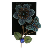 Flower Butterfly Brooch-Pin With Crystal Accents Brown & Blue Colored #LQP590