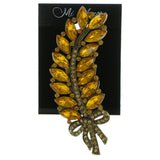Feather Brooch-Pin With Crystal Accents Gold-Tone & Yellow Colored #LQP591