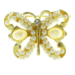 Butterfly Brooch-Pin With Bead Accents Gold-Tone & White Colored #LQP593
