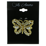 Butterfly Brooch-Pin With Bead Accents Gold-Tone & White Colored #LQP593