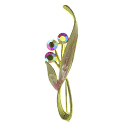 Flowers Brooch-Pin With Crystal Accents  Gold-Tone Color #LQP594