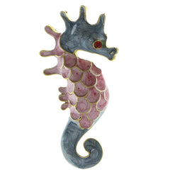 Seahorse Brooch-Pin With Crystal Accents Gold-Tone & Pink Colored #LQP596