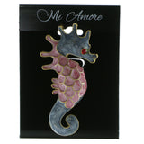 Seahorse Brooch-Pin With Crystal Accents Gold-Tone & Pink Colored #LQP596