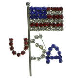 Patriotic Flag Brooch Pin  With Crystal Accents Silver-Tone Color #LQP59