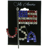 Patriotic Flag Brooch Pin  With Crystal Accents Silver-Tone Color #LQP59