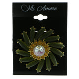 Flower Brooch-Pin With Crystal Accents Gold-Tone & Green Colored #LQP600