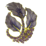 Leaves Brooch-Pin With Crystal Accents Gold-Tone & Purple Colored #LQP602