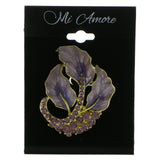 Leaves Brooch-Pin With Crystal Accents Gold-Tone & Purple Colored #LQP602