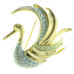 Swan Brooch-Pin Gold-Tone & Blue Colored #LQP603