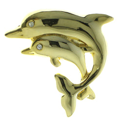 Dolphins Brooch-Pin With Crystal Accents  Gold-Tone Color #LQP604