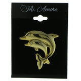Dolphins Brooch-Pin With Crystal Accents  Gold-Tone Color #LQP604