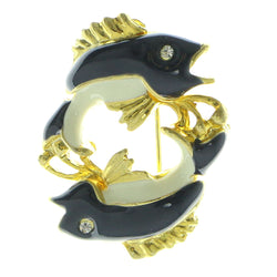 Koi Fish Brooch-Pin With Crystal Accents Gold-Tone & Blue Colored #LQP605