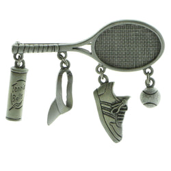 Tennis Racket Tennis Accessories Brooch-Pin  With Drop Accents Silver-Tone Color #LQP608
