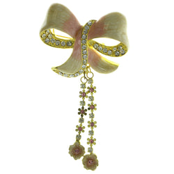 Bow Flowers Brooch-Pin With Crystal Accents Gold-Tone & Yellow Colored #LQP609